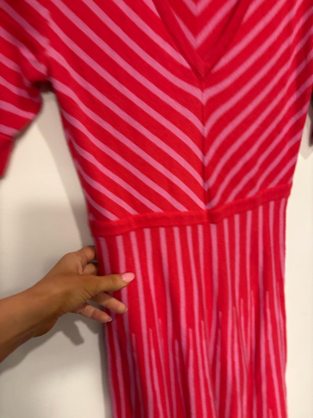 BODEN amelie knit Bright Pink Striped V-Neck Dress wool blend 8 L - Picture 5 of 6
